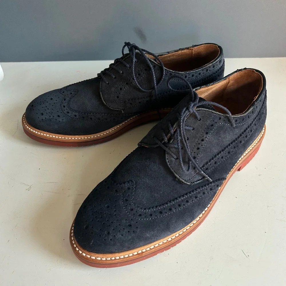 J. Crew dress shoes Men's 8.5 Oxford Ludlow Suede Leather Blue Preppy Career